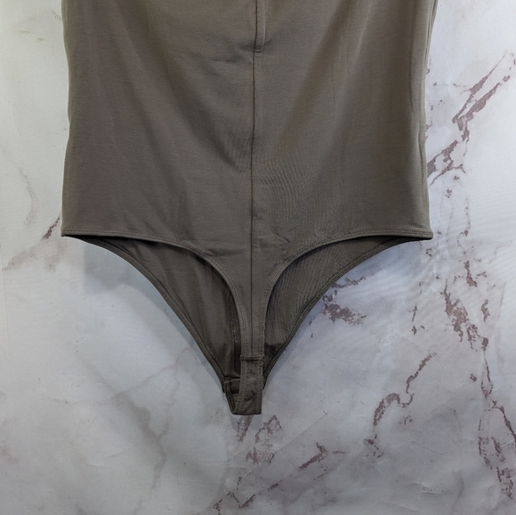 Everlane Bodysuit Women Large Brown Thong Off The Shoulder Supima Cotton Mocha - Picture 5 of 11